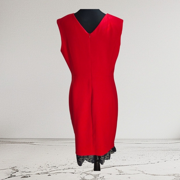 Mango Asymmetrical Red Dress with Blue Lace Size XL - Picture 3 of 6